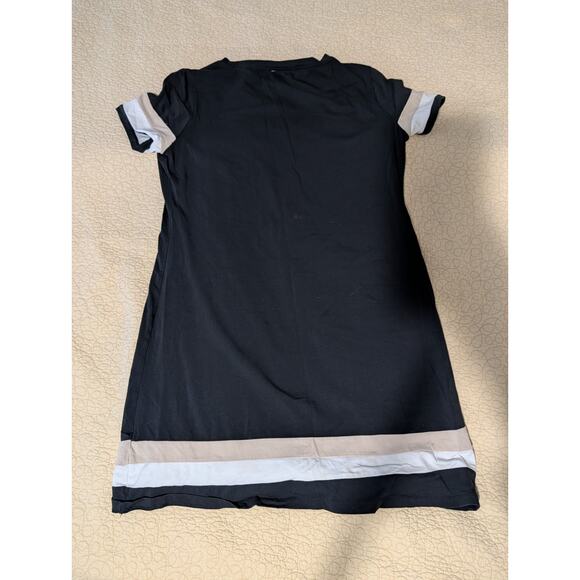 Calvin Klein Black Tan White Stripe Logo V Neck T-Shirt Tee Dress Womens XL - Picture 4 of 5